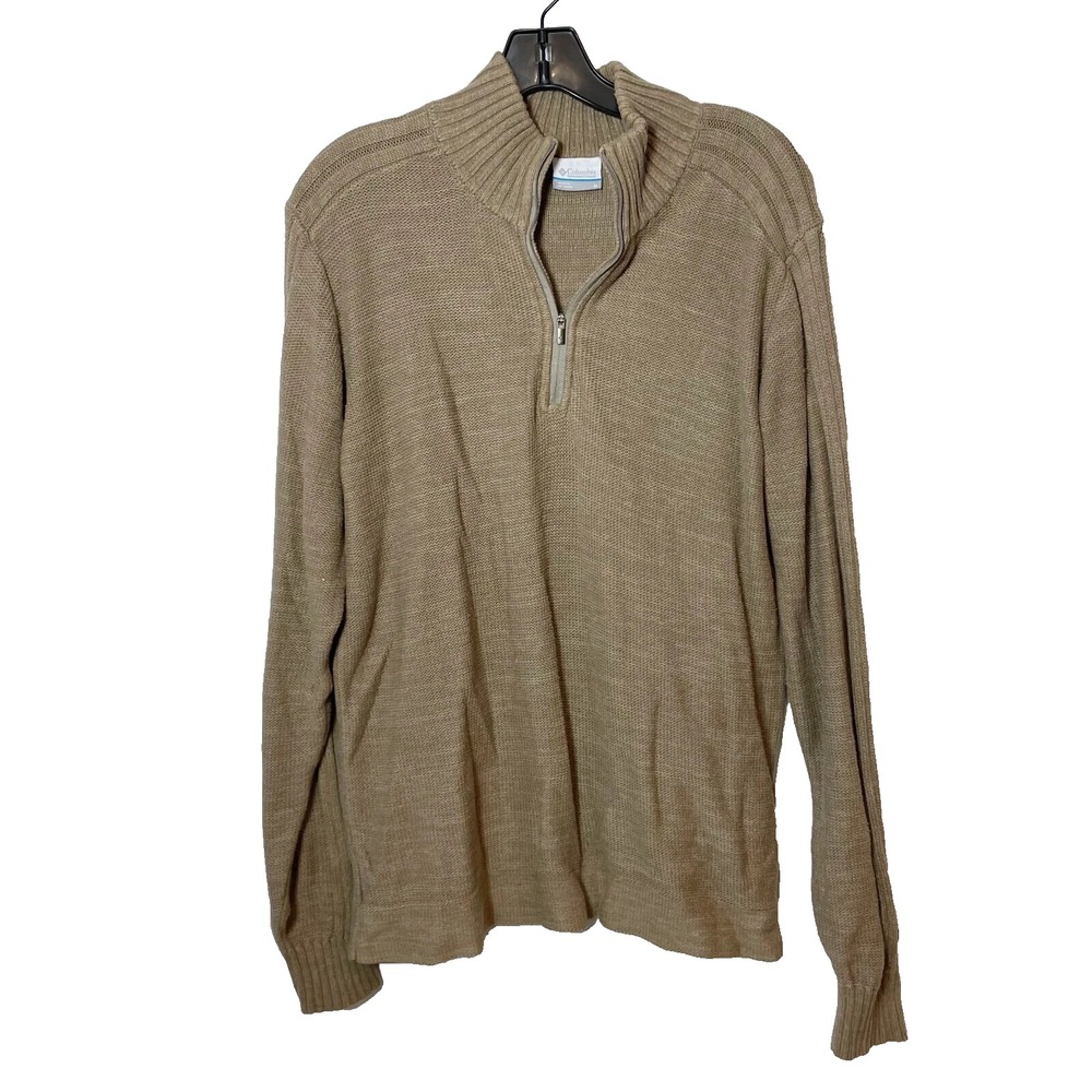 Columbia Long Sleeve 1/4 Zip Pullover Sweater Mens M Brown Mock Neck Cable Knit